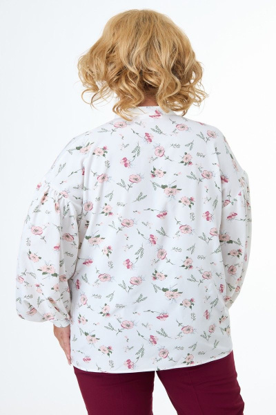 Блуза белая мультиколор с длинными рукавами и романтичным принтом Anelli 1079 молочный - фото 4
