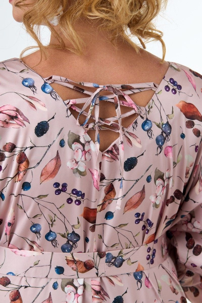 Платье прямое свободное из шелка с воланами и карманами Anelli 1071 розовый_армани - фото 8