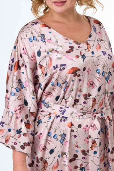 Платье прямое свободное из шелка с воланами и карманами Anelli 1071 розовый_армани - фото 7