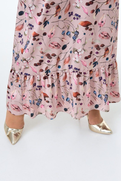 Платье прямое свободное из шелка с воланами и карманами Anelli 1071 розовый_армани - фото 6