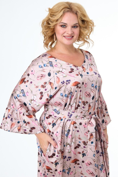 Платье прямое свободное из шелка с воланами и карманами Anelli 1071 розовый_армани - фото 4