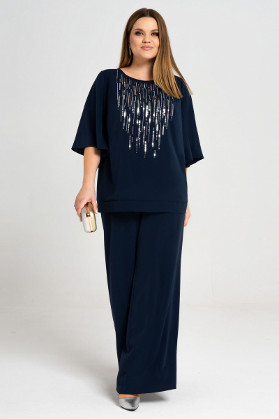 Базовый женский костюм на каждый день брюки и джемпер Панда 26120z синий - фото 1