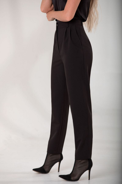 Брюки прямые из ткани с отрезным поясом и карманами Golden Valley 1078 черный - фото 3