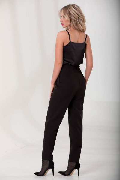 Брюки прямые из ткани с отрезным поясом и карманами Golden Valley 1078 черный - фото 2