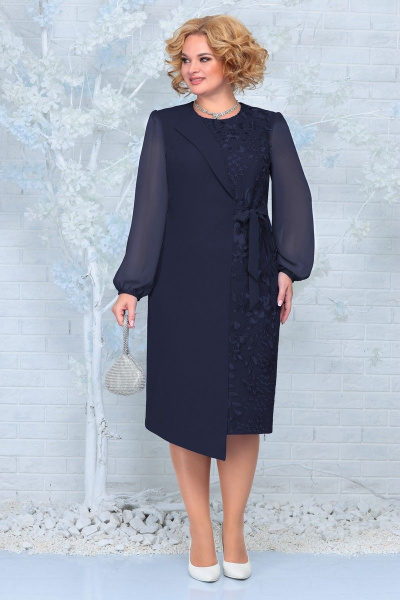 Платье с асимметричным подрезом и воздушным шифоном Ninele 2299 синий - фото 1