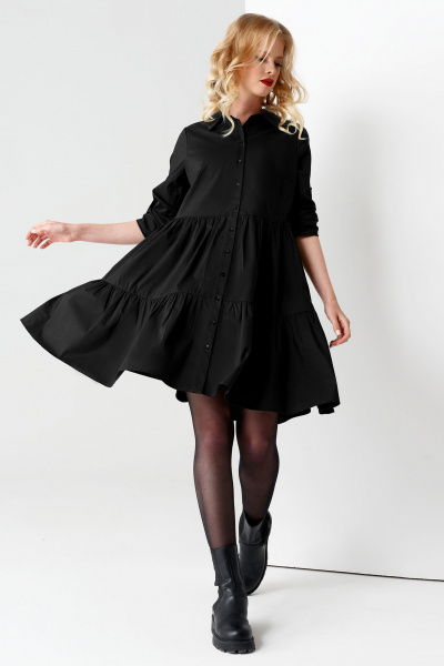 Платье с романтичными воланами и кокеткой из хлопка Панда 67687z черный - фото 1