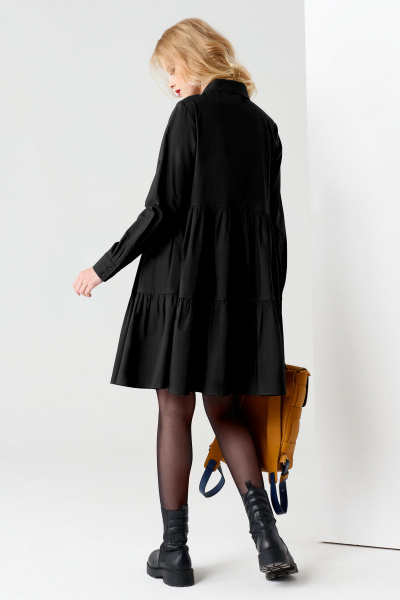 Платье с романтичными воланами и кокеткой из хлопка Панда 67687z черный - фото 2