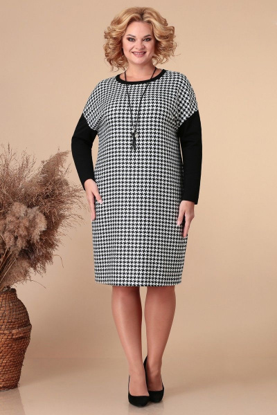 Платье демисезонное с длинными рукавами и окантовкой Линия Л Б-1889 гусиная_лапка - фото 1