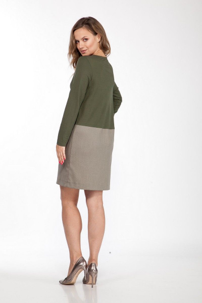 Платье из текстиля с накладными карманами и оборками Lady Style Classic 1529 хаки - фото 2