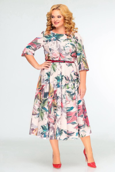 Платье Swallow 397 бежевый_принт_акварель - фото 2