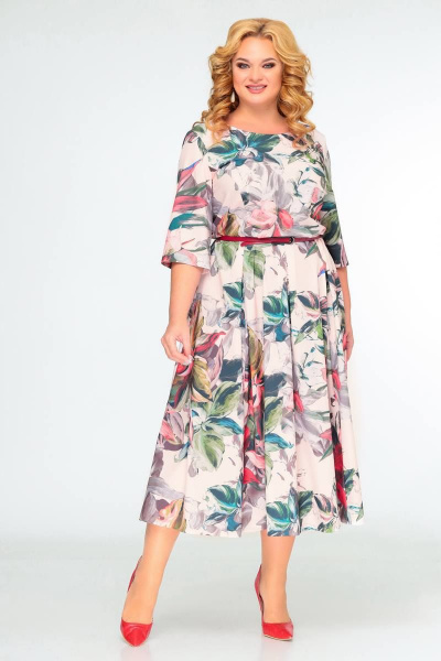 Платье Swallow 397 бежевый_принт_акварель - фото 1