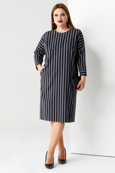 Лаконичное демисезонное платье миди в клетку с карманами Панда 51187z серо-черный - фото 1