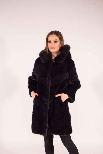 Пальто из норки с капюшоном и прорезными карманами Мехофф Лада90.022-521 мокрый_асфальт - фото 2