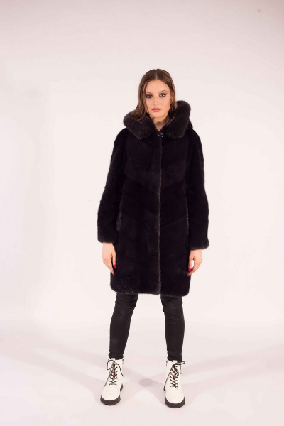 Пальто из норки с капюшоном и прорезными карманами Мехофф Лада90.022-521 мокрый_асфальт - фото 1