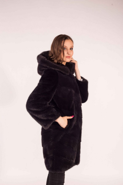 Пальто из норки с капюшоном и прорезными карманами Мехофф Лада90.022-521 мокрый_асфальт - фото 4