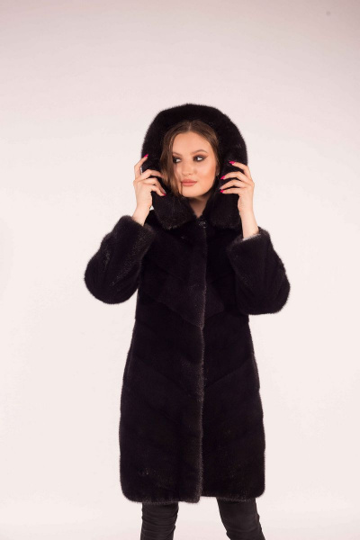 Пальто из норки с капюшоном и прорезными карманами Мехофф Лада90.022-521 мокрый_асфальт - фото 3