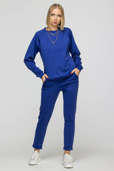 Костюм с брюками и свитшотом из трикотажа на укороченной посадке Domna 16073 синий(170) - фото 3