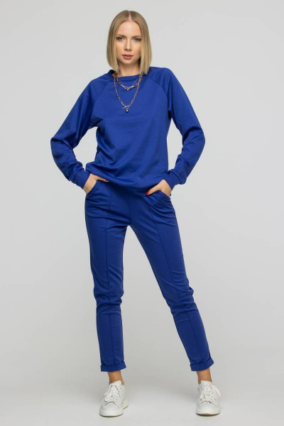 Костюм с брюками и свитшотом из трикотажа на укороченной посадке Domna 16073 синий(170) - фото 5