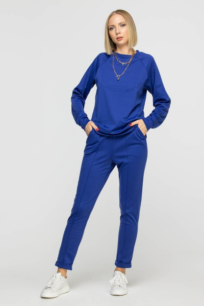 Костюм с брюками и свитшотом из трикотажа на укороченной посадке Domna 16073 синий(170) - фото 4