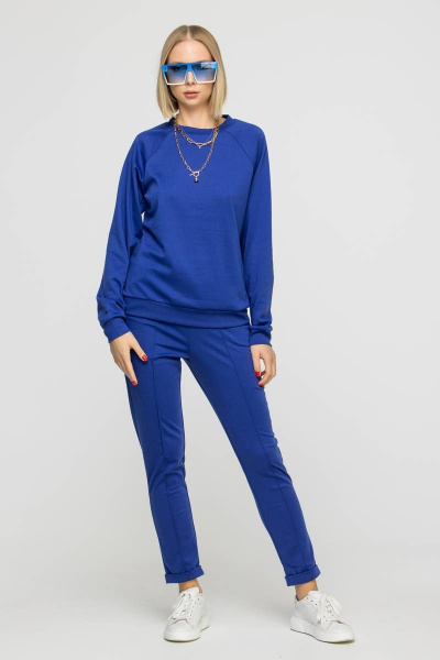 Костюм с брюками и свитшотом из трикотажа на укороченной посадке Domna 16073 синий(170) - фото 1