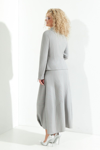 Жакет, юбка Euromoda 372 серый-розовый - фото 3