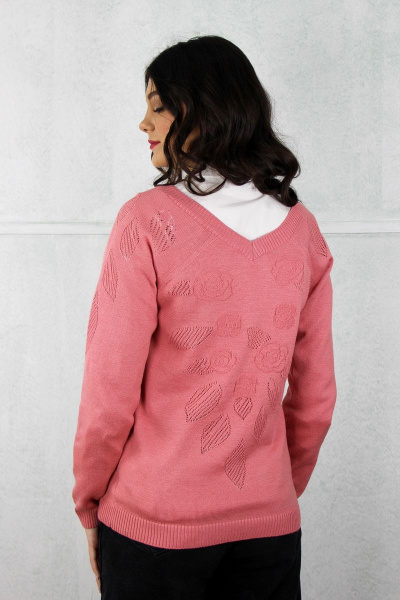 Джемпер реглан с V-образным вырезом и отверстиями из хлопка Полесье С1004-20 0С2126-Д43 170,176 коралловый_миндаль - фото 4