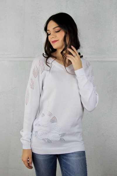 Джемпер реглан с V-образным вырезом из хлопка и безрукавным отверстиями Полесье С1004-20 0С2126-Д43 170,176 отбеленный - фото 1