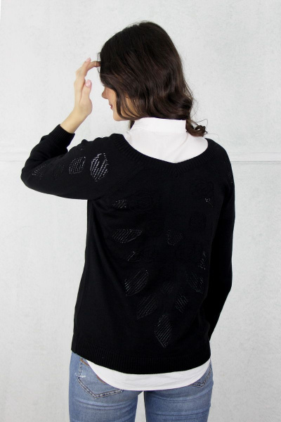 Джемпер реглан с V-образным вырезом из хлопка и безрукавным отверстиями Полесье С1004-20 0С2126-Д43 170,176 черный_антрацит - фото 4