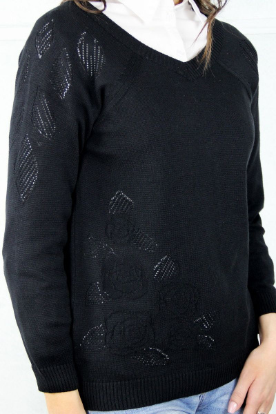 Джемпер реглан с V-образным вырезом из хлопка и безрукавным отверстиями Полесье С1004-20 0С2126-Д43 170,176 черный_антрацит - фото 2