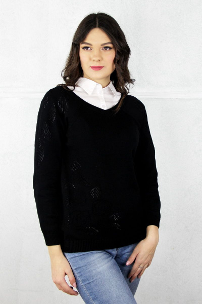 Джемпер реглан с V-образным вырезом из хлопка и безрукавным отверстиями Полесье С1004-20 0С2126-Д43 170,176 черный_антрацит - фото 1