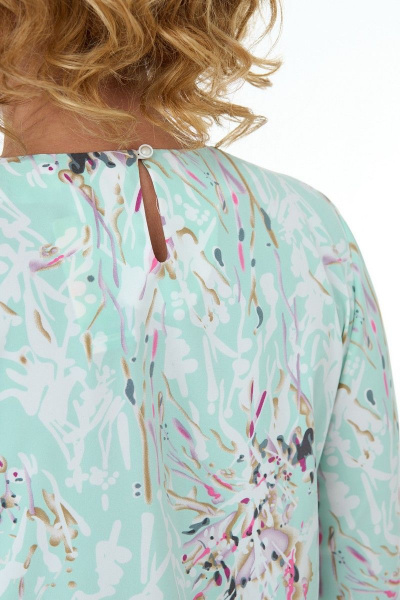 Блуза голубая с флористическим принтом и длинными рукавами Anelli 730 мята - фото 5