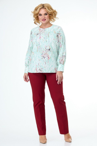 Блуза голубая с флористическим принтом и длинными рукавами Anelli 730 мята - фото 2