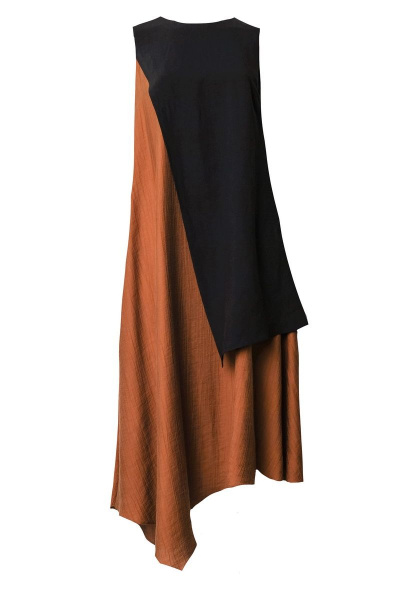 Платье коричневое и черное летнее А-силуэта с асимметричным низом BURVIN 7856-81 - фото 4