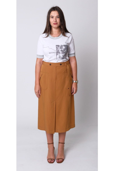 Юбка из текстиля, коричневая, летняя, с высоким разрезом BURVIN 8021-21 - фото 1