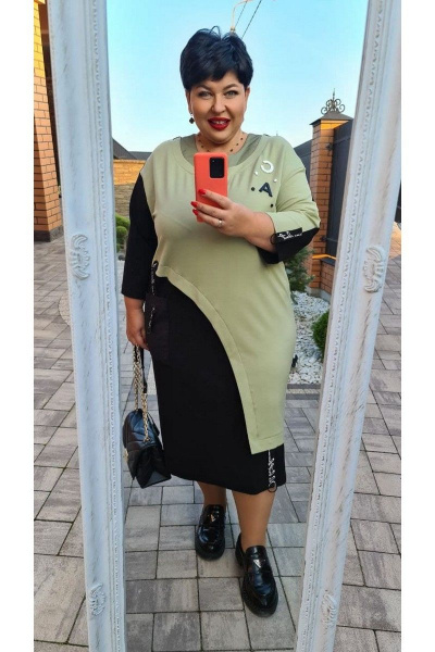 Платье Vittoria Queen 14523 черный-фисташка - фото 5