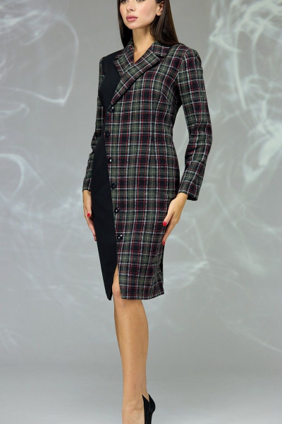 Платье прилегающего силуэта с запахом и стразы Angelina & Сompany 599/2 зеленая_клетка - фото 5