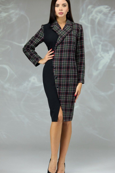 Платье прилегающего силуэта с запахом и стразы Angelina & Сompany 599/2 зеленая_клетка - фото 2