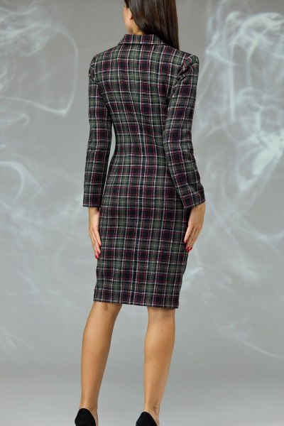 Платье прилегающего силуэта с запахом и стразы Angelina & Сompany 599/2 зеленая_клетка - фото 3