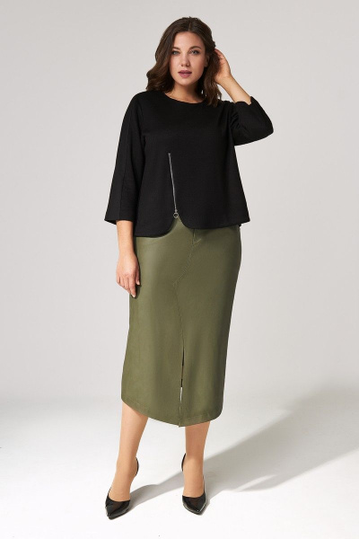 Джемпер, юбка IVA 1308 черный-олива - фото 1