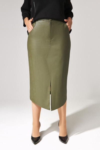 Джемпер, юбка IVA 1308 черный-олива - фото 3