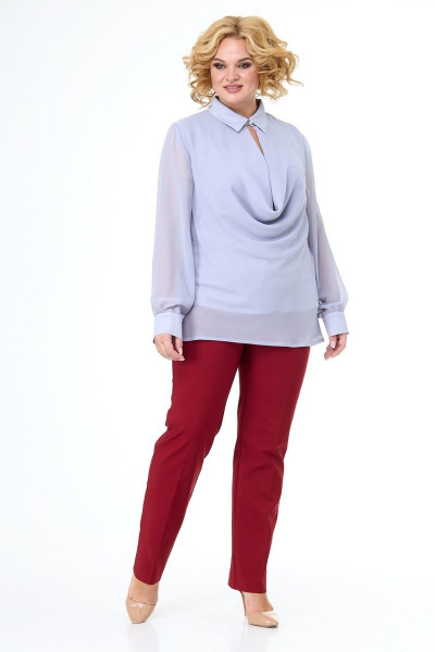 Демисезонная серая блуза из шифона с драпировкой Anelli 1087 серый - фото 5