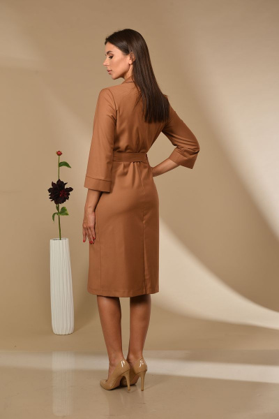 Бежевое платье-рубашка с поясом из текстиля Sharm-Art 1037/21 - фото 3