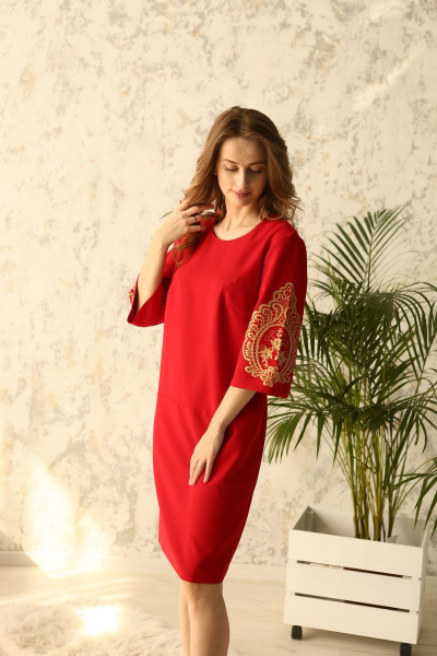 Платье полуприлегающего силуэта с вытачками и декоративными элементами Edibor 2015 красный - фото 2