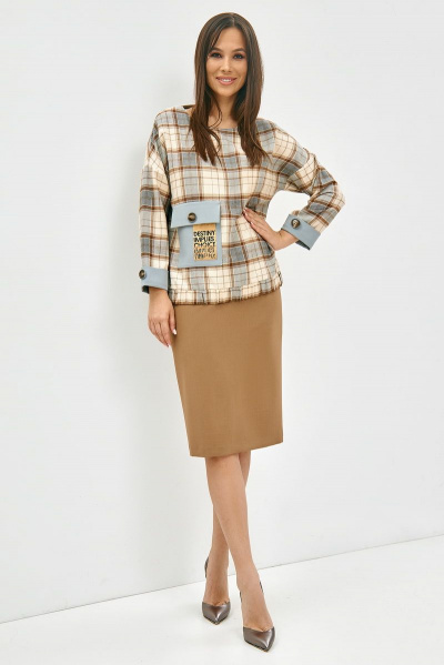 Блуза, юбка Магия моды 1982 клетка+беж - фото 1