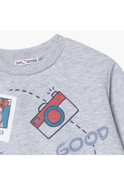 Свободный свитшот из меланжевого футера с надписями Bell Bimbo 212036 серый меланж - фото 2