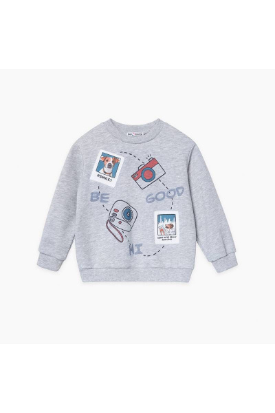 Свободный свитшот из меланжевого футера с надписями Bell Bimbo 212036 серый меланж - фото 1