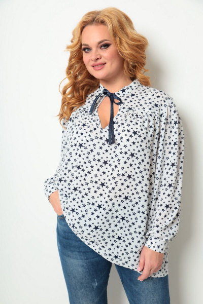 Блуза Michel chic 760 белый-синий - фото 2