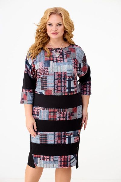 Платье из трикотажа с геометрическими линиями и пуговицами Anelli 945 геометрия - фото 2