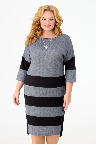 Платье из трикотажного полотна с контрастными деталями Anelli 945 серо-черный - фото 3