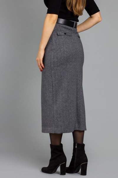 Теплая юбка-годе с рисунком «ёлочка» на ремне Mirolia 971 серый - фото 3